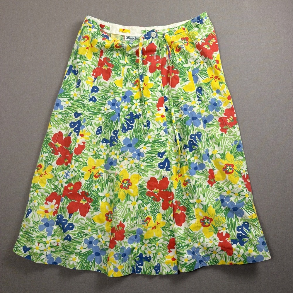 VTG 80s Barclay Square Floral Skirt Midi Pleated Full USA Cotton Medium